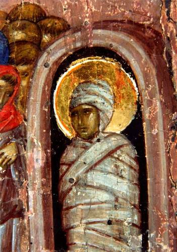 Воскрешение Праведного Лазаря. Византийская икона XIV века.