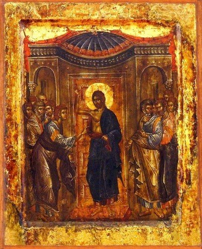 Уверение Апостола Фомы. Византийская икона начала XIV века. Галерея икон в Охриде, Македония.