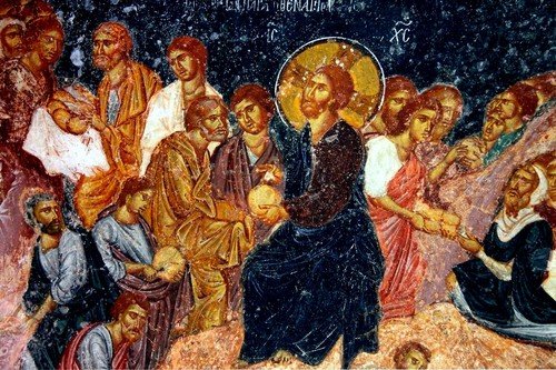 Умножение Христом хлебов и рыб. Фреска собора Святой Софии в Трапезунде. XIII век.
