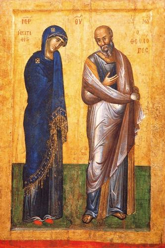 Пресвятая Богородица и Святой Апостол и Евангелист Иоанн Богослов. Икона из монастыря Святого Иоанна Богослово в Поганово (Сербия). Византия, около 1395 года.