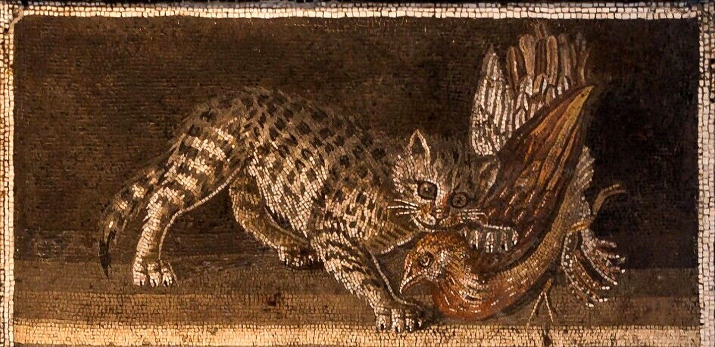 Римская мозаика кошка с куропаткой