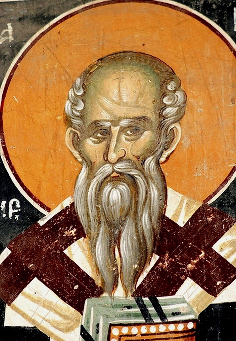 Священномученик Григорий, Просветитель Армении. Фреска церкви Святого Георгия в Старо Нагоричино, Македония. 1316 - 1318 годы. Иконописцы Михаил Астрапа и Евтихий. Священномученик Григорий, Просветитель Армении. Фреска церкви Святого Георгия в Старо Нагоричино, Македония. 1316 - 1318 годы. Иконописцы Михаил Астрапа и Евтихий.