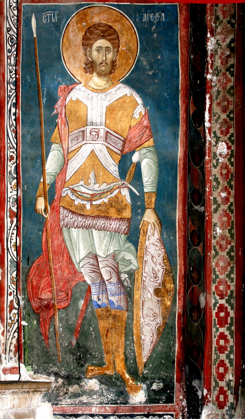 Святой Мученик Арефа Негранский. Фреска монастыря Высокие Дечаны, Косово и Метохия, Сербия. До 1350 года.