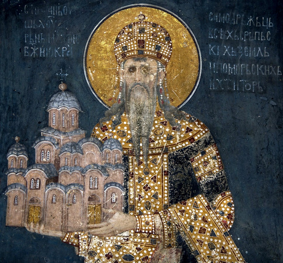 Святой Краль Стефан Урош II Милутин. Фреска монастыря Грачаница, Косово и Метохия, Сербия. Около 1320 года.
