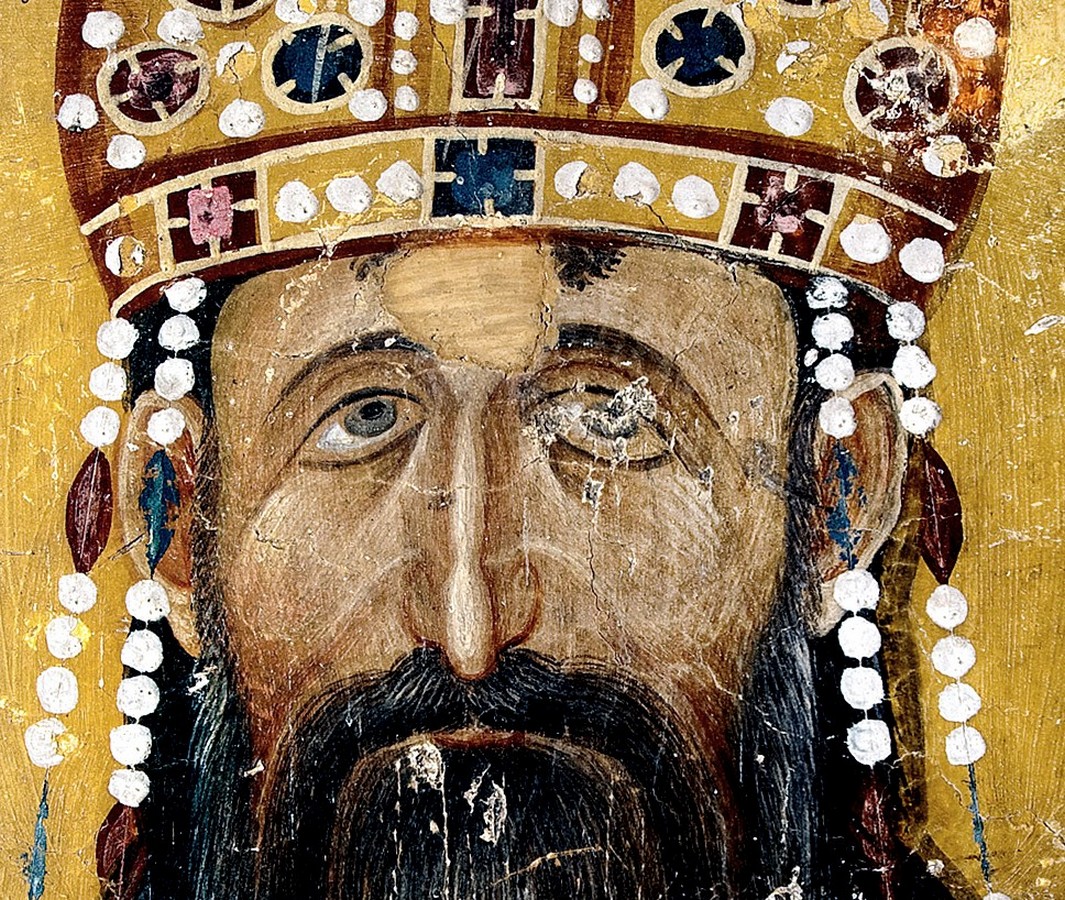 Святой Краль Стефан Урош II Милутин. Фреска церкви Святых Иоакима и Анны (Королевской церкви) в монастыре Студеница, Сербия. 1314 год.
