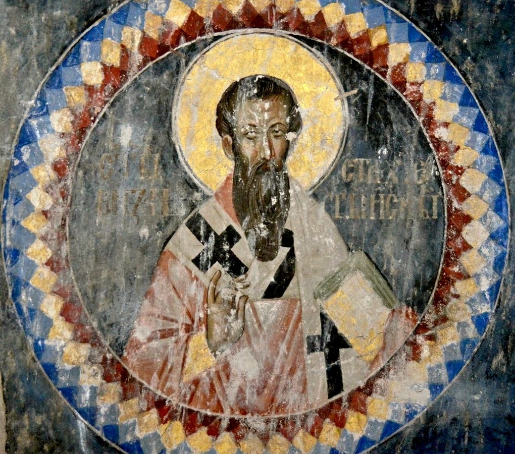 Святой Апостол от Семидесяти Стахий, Епископ Византийский. Фреска церкви Святой Троицы в монастыре Манасия (Ресава), Сербия. До 1418 года.