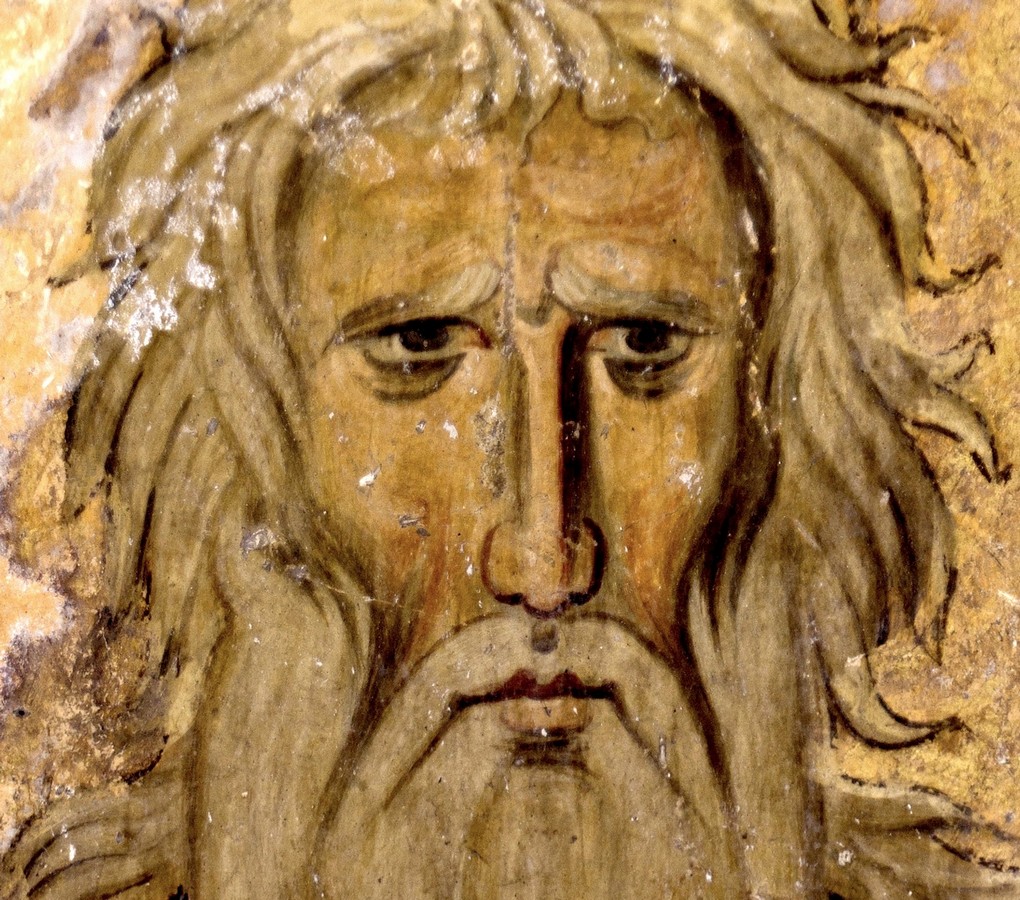 Святой Преподобный Варлаам Индийский, пустынник. Фреска церкви Богородицы в монастыре Студеница, Сербия. 1208 - 1209 годы.