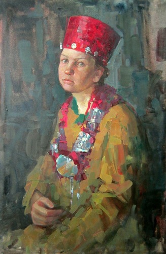 А. Сидельникова. Портрет девушки в народном костюме.