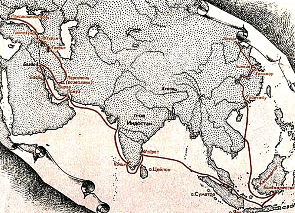 Предположительный маршрут путешествий Одорико Матиуша (1316  - 1330 гг.).jpg   