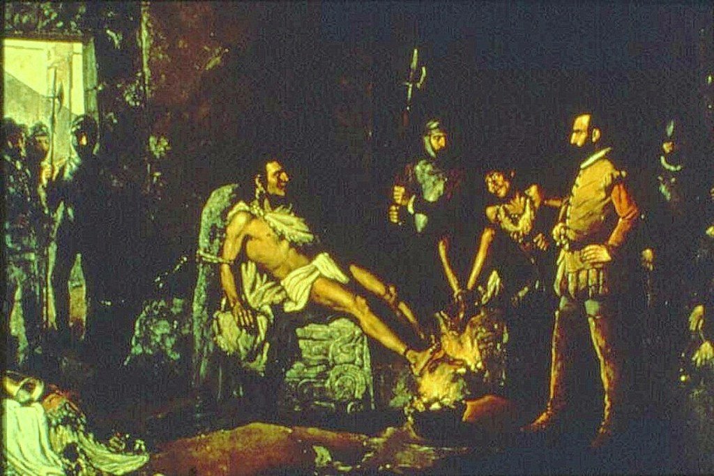 Пытка Куаутемока. Картина Леандро Исагирре, 1893 год.