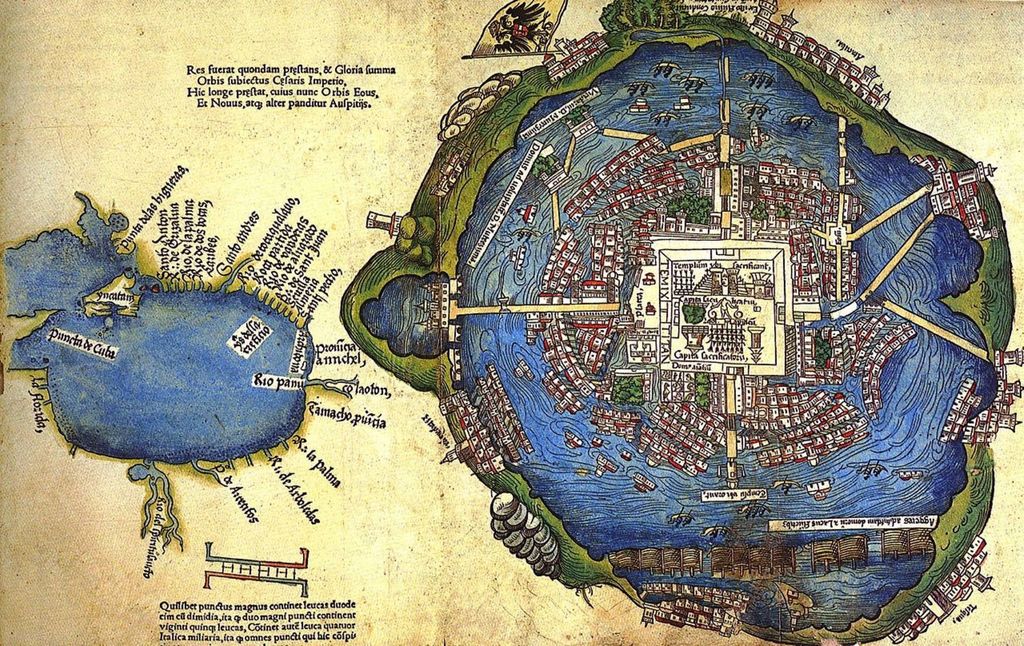 Карта-схема Мехико-Теночтитлана из латинского издания 